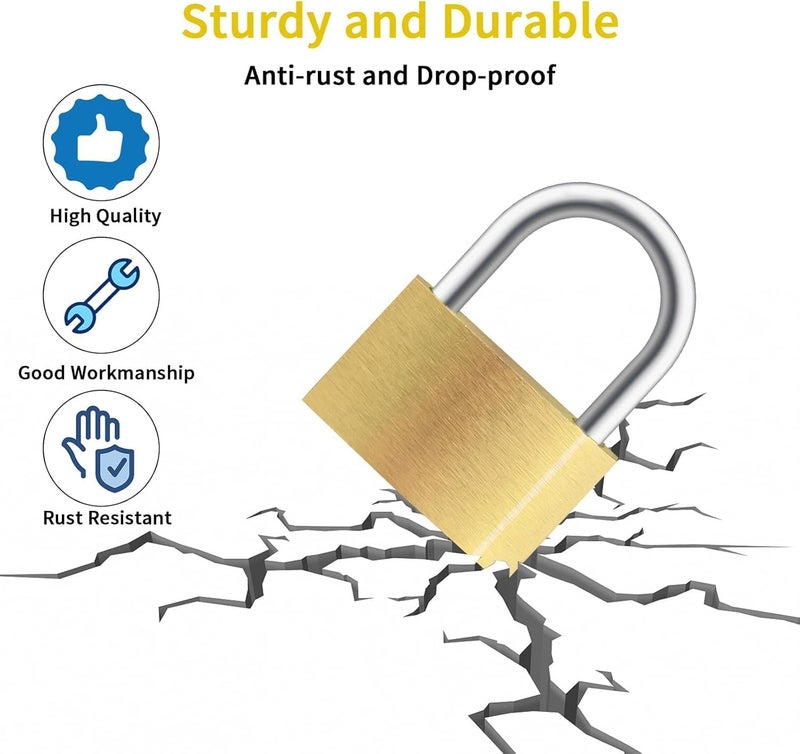 Faburo 2pcs Solid Brass Padlock with Key, Small Pad Lock with Key, Padlocks with 6 Same Keys, Storage Lock Shackle for Locker Outdoor Indoor Use - Image 4